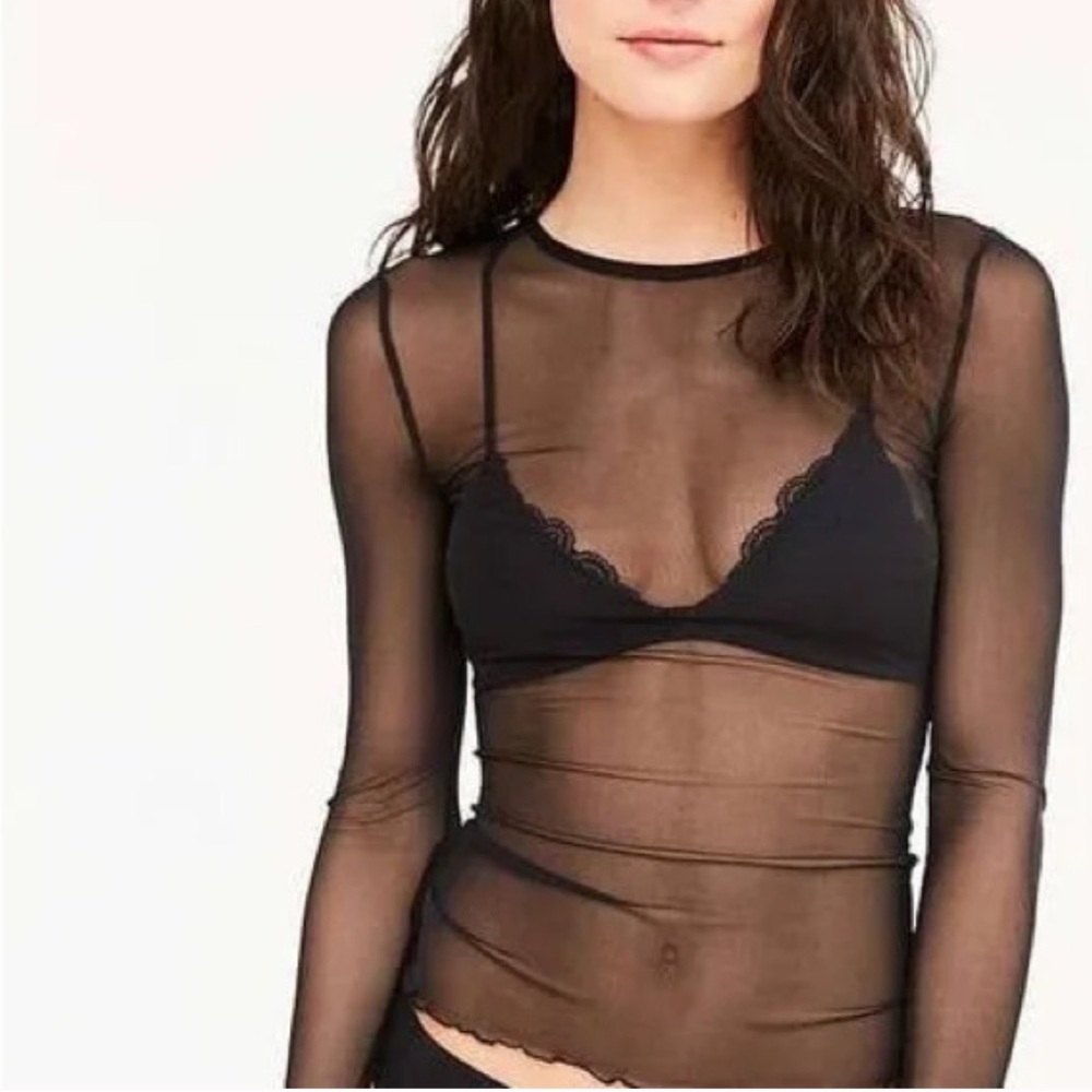 Urban Outfitters Sheer Black Mesh Long Sleeve Top Size XS